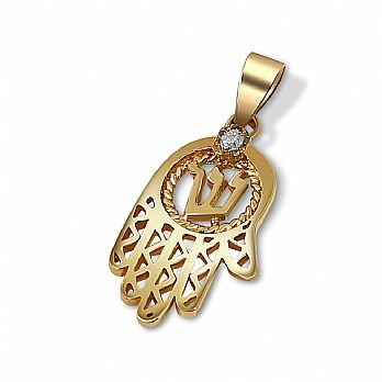 14K Gold Hamsa Pendant with Diamond