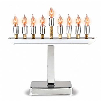 Modern Highly Polished Chrome Plated Electric Menorah with Gold Accents