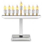 Modern Highly Polished Chrome Plated Electric Menorah with Gold Accents