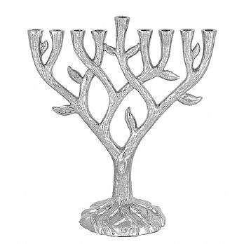 Textured Tree of Life Menorah Semi Polished Finish