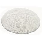 Classic White Knit Kippah with Fine Silver Line