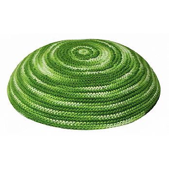 Hand Knit Green Kippah - Swirl Design