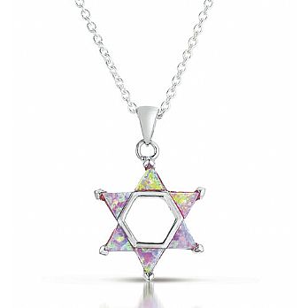 Sterling Silver Star with Pink Opal Stones