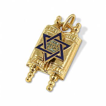14K Gold Torah Pendant W/Zion Star