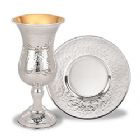 Sterling Silver Kiddush Wine Cup with Matching Saucer - Hammered Belly Style