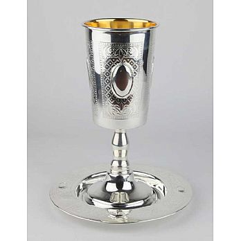 925 Silver Coated Elijah Cup and Tray