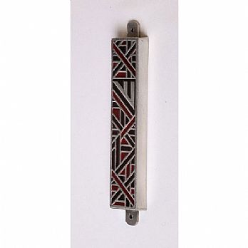 Red and Black Geometric Pewter Mezuzah Cover