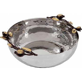 Emanuel Hammered Serving Bowl 10" with Pomegranate Branches