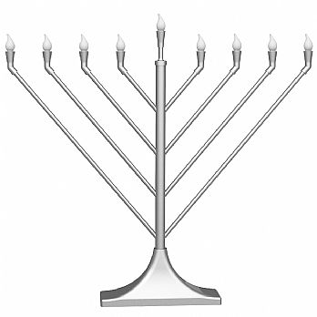 23'' Large RAMBAM Display LED Electric Menorah with Flame Shaped Bulbs - Satin Silver