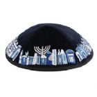 Embroidered Velvet Kippah w/Optional Imprint - Jerusalem on Blue