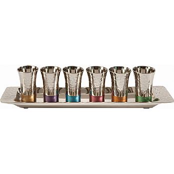Kiddush Cups Cordial Set By Emanuel Hammered with Color