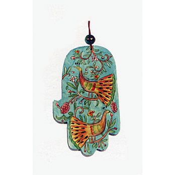 Carved Wood Hamsa Wall hanging - Peacock Antique Design