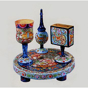 Carved Wood Havdalah Set - Oriental Design