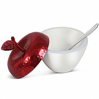 Apple Shaped Honey Dish and Spoon - Red