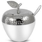 Apple Shaped Honey Dish and Spoon - Silver