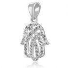 Sterling Silver Hamsa Pendant with Clear CZ's