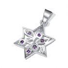 Sterling Silver Star of David Pendant -Inlaid Purple Stones