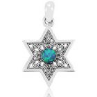 Sterling Silver Star of David Pendant - Filigree with Opal