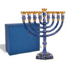 Intricately Detailed Jeweled Temple Menorah - Blues