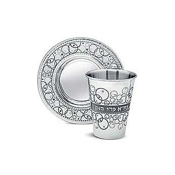 Stainless Steel  Kiddush Cup and Coaster - Circles