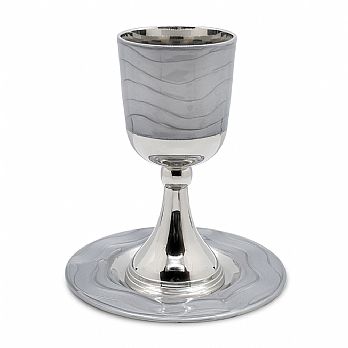 Luxurious Nickel Plated & Enamel Kiddush Cup Set - Silver