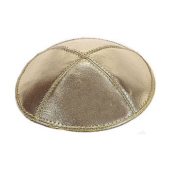 Leather Kippot - Gold Lame