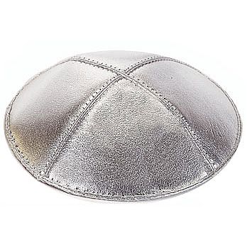 Genuine Leather Silver Lame Kippah