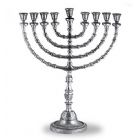 Large Traditional Menorah uses Candles or Oil - Silver