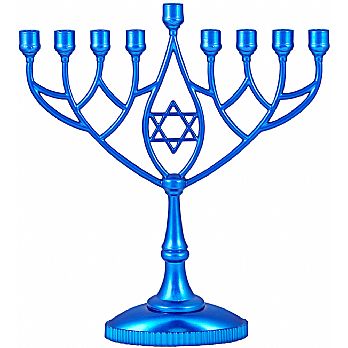 Metallic Blue Classic Hanukkah Menorah - Geometric