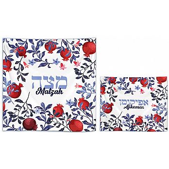 Screen Printed Silk Matzah & Afikomen Set - Pomegranate in Color