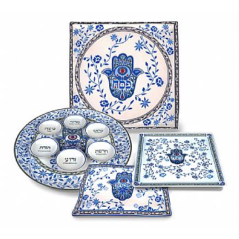 10 Piece Passover Seder Set Blue Hamsa Collection by Jessica Sporn
