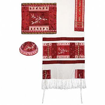Tallit Set- Full Embroiderey Pomegranates- Pink