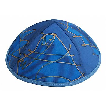Hand Painted Kippot - Tribes in Blue