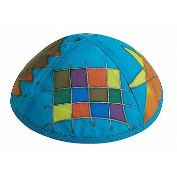 Hand Painted Kippot - Tribes on Turquoise