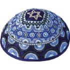 Machine Embroidered Kippah by Yair Emanuel - Multi Blue