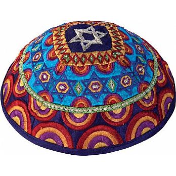 Machine Embroidered Kippah by Yair Emanuel - Multi Color