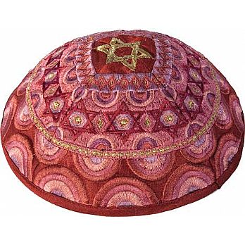 Machine Embroidered Kippah by Yair Emanuel - Pink Color