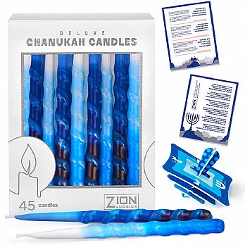 Deluxe Hanukkah Candles Fancy Blue Tones - Box of 45