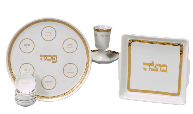 Complete Porcelain Seder Set Classic Gold White