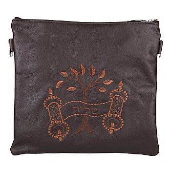 Leather Tallit/Tefillin Bag- Tree of Life Brown