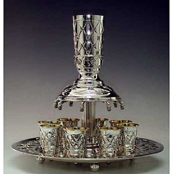 Sterling Silver 8 Cup Kiddush Fountain Set - Quilted Buds