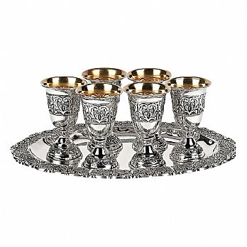 Sterling Silver L'Chaim Set (liquor set) with Tray - Tuscany with Stem