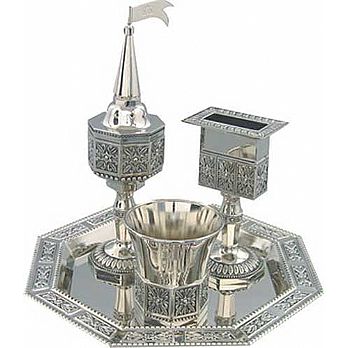 Havdallah 4 piece set in Nickel Plate Finish - Lace
