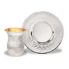 Sterling Silver Kiddush Wine Cup & Matching Saucer - Hammered Belly Style