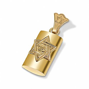 14K Gold Round Mezuzah Pendant - Star of David