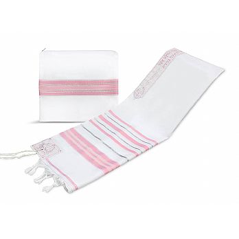 Elegant Acrylic Tallit Set - Pink / Silver