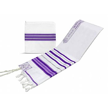 Elegant Acrylic Tallit Set - Purple / Silver