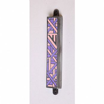Pink and Purple Geometric Pewter Mezuzah Cover
