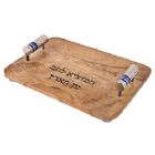 Emanuel Wood Challah Board with Hammered Handles-Blue
