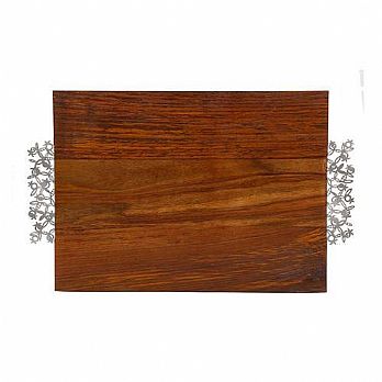 Emanuel Wood Challah Board with Laser Cut Handles - Pomegranates
